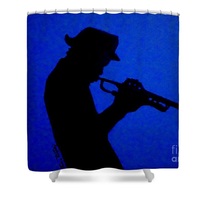 Blues Shower Curtain featuring the drawing Blues Man by Julie Brugh Riffey