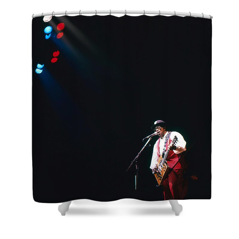Bo Shower Curtain featuring the photograph Bo Diddley on the stage by Dragan Kudjerski