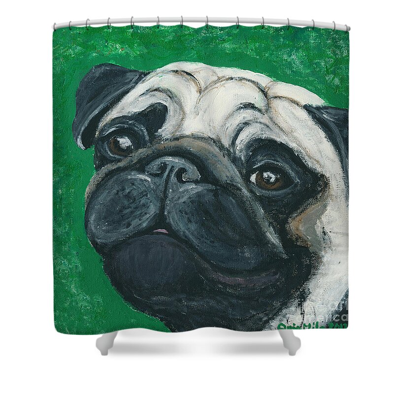 Pug Shower Curtain featuring the painting Bo The Pug by Ania M Milo