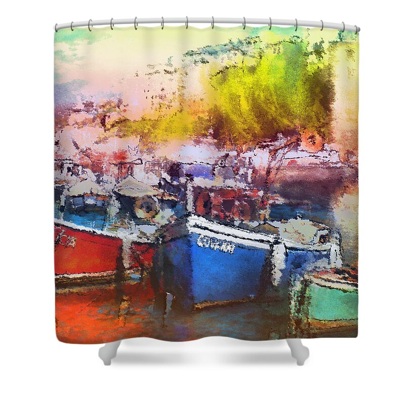 Travel Shower Curtain featuring the painting Boats in Italy by Miki De Goodaboom