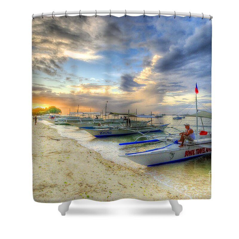 Yhun Suarez Shower Curtain featuring the photograph Boats Of Panglao Island by Yhun Suarez