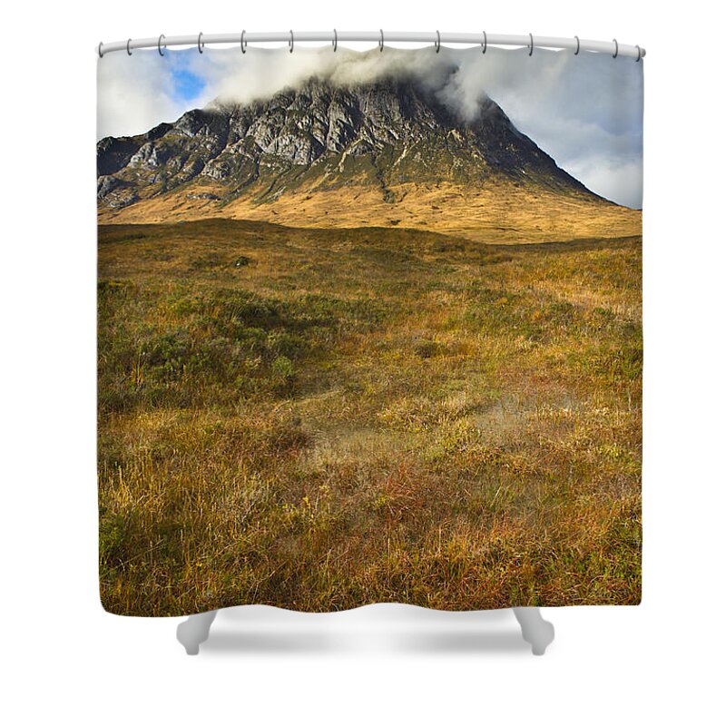 Buachaille Etive Mor Shower Curtain featuring the photograph Boggy ground below the Buckle by Gary Eason
