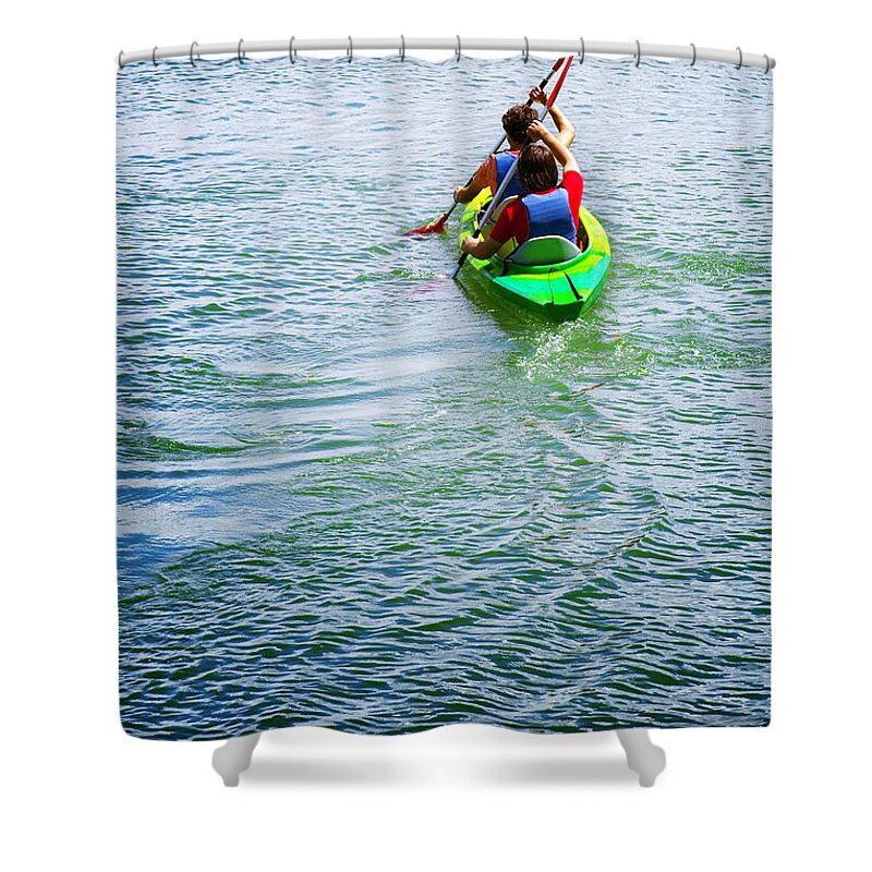 Active Shower Curtain featuring the photograph Boys Rowing by Carlos Caetano