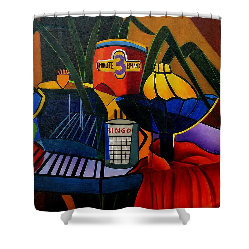 Abstract Shower Curtain featuring the painting Breakfast with Oatmeal by Karin Eisermann