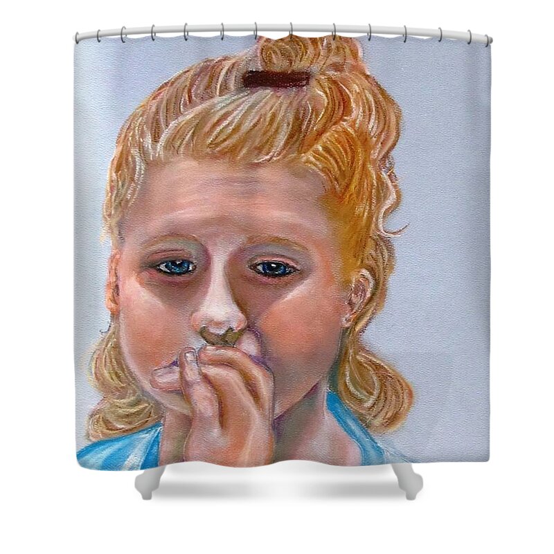 Sadness Shower Curtain featuring the pastel Broken Hearted by Carol Allen Anfinsen