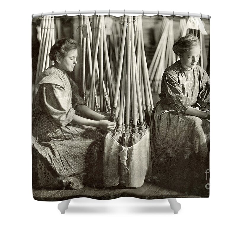 1908 Shower Curtain featuring the photograph Broom Manufacture, 1908 by Granger