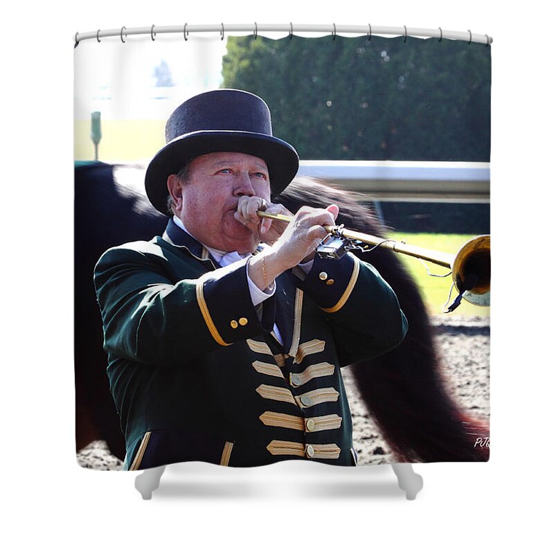 'bucky Sallee Call To Post' Is Doing Just That At The Keeneland Track. Shower Curtain featuring the photograph 'Bucky Sallee Call to Post' by PJQandFriends Photography