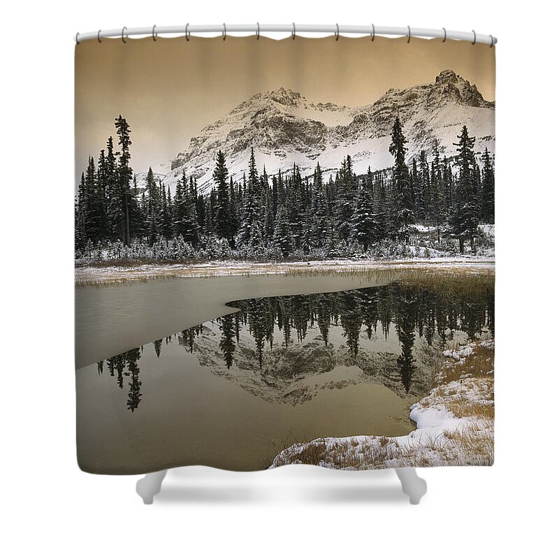 00170867 Shower Curtain featuring the photograph Canadian Rocky Mountains Dusted In Snow by Tim Fitzharris
