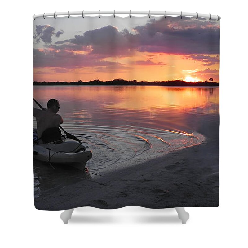 Canoe Shower Curtain featuring the photograph Canoe at Sunset by Frances Miller