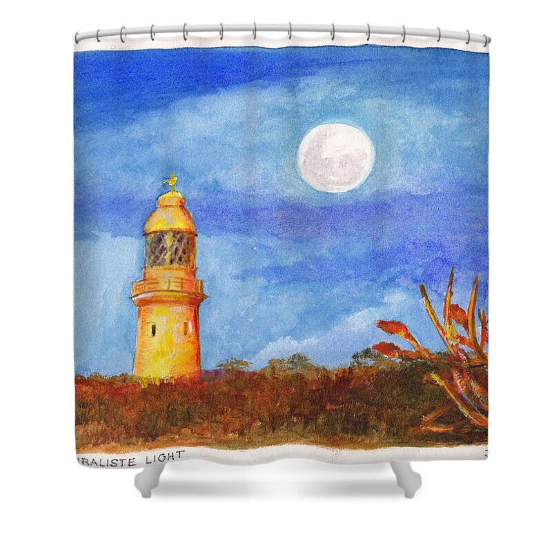 Full Moon Shower Curtain featuring the painting Cape Naturaliste Light in the south west corner of Western Australia by Dai Wynn