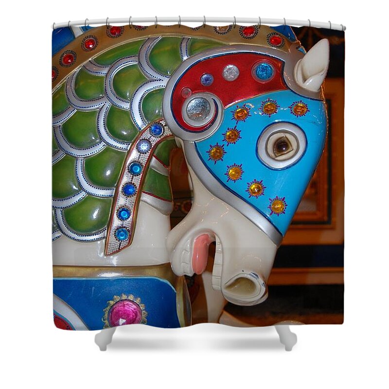 Carousel Shower Curtain featuring the photograph Carousel Horse Blue by Patty Vicknair