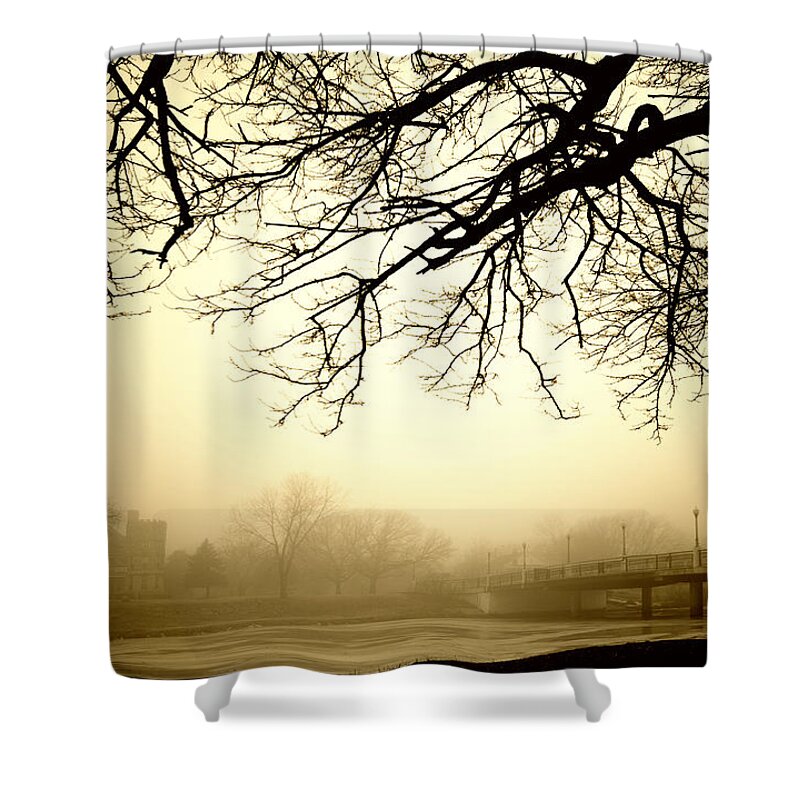 Wichita Shower Curtain featuring the photograph Castle in the Fog by Brian Duram