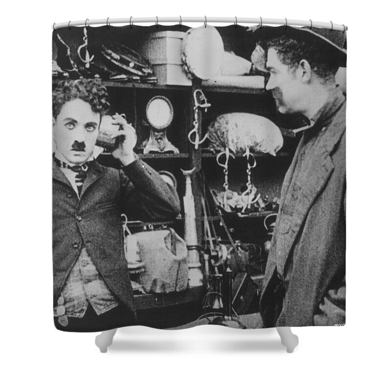 -nec04- Shower Curtain featuring the photograph Chaplin: The Pawnshop by Granger