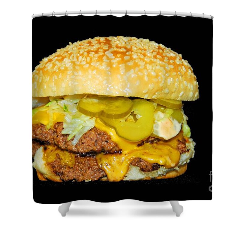 Food Shower Curtain featuring the photograph Cheeseburger by Cindy Manero