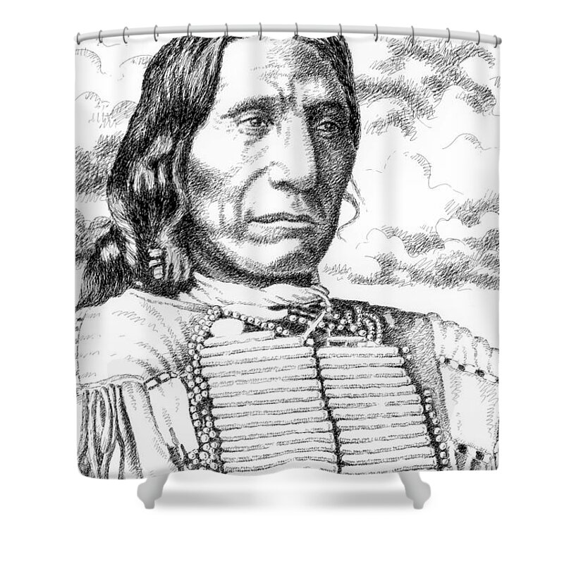 Jim Bridger Shower Curtain featuring the drawing Chief-Red-Cloud by Gordon Punt