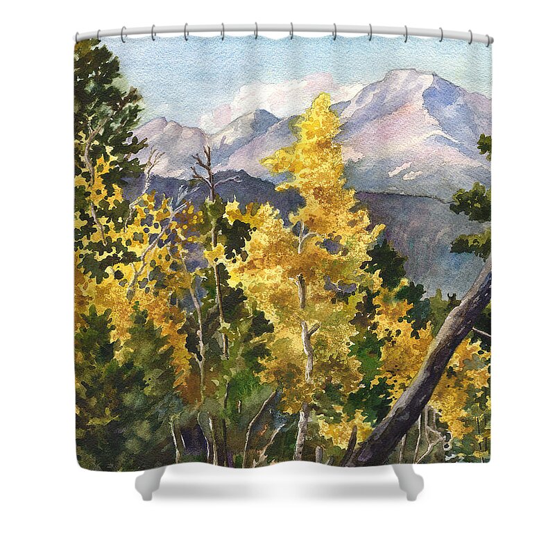 Colorado Rocky Mountains Painting Shower Curtain featuring the painting Chief's Head Mountain by Anne Gifford