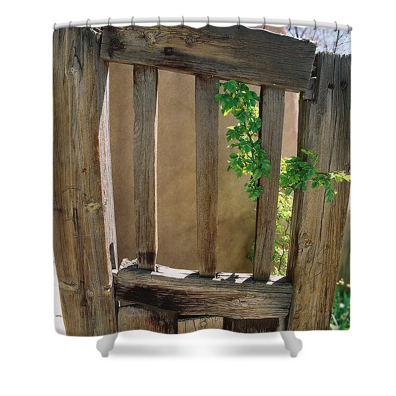 Chimayo Shower Curtain featuring the photograph Chimayo Gate by Ron Weathers