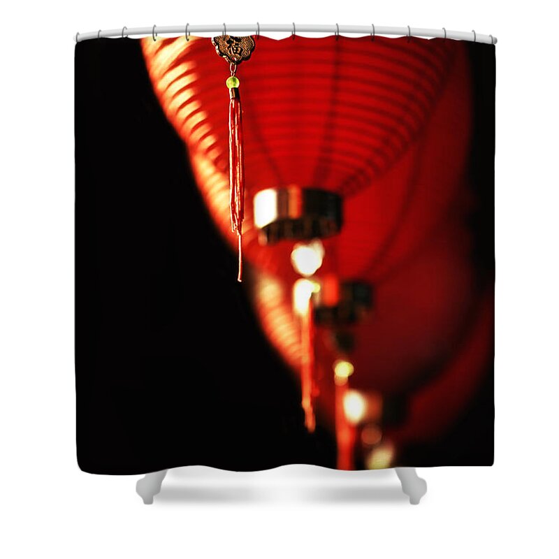 Red Shower Curtain featuring the photograph Chinese Whispers by Evelina Kremsdorf