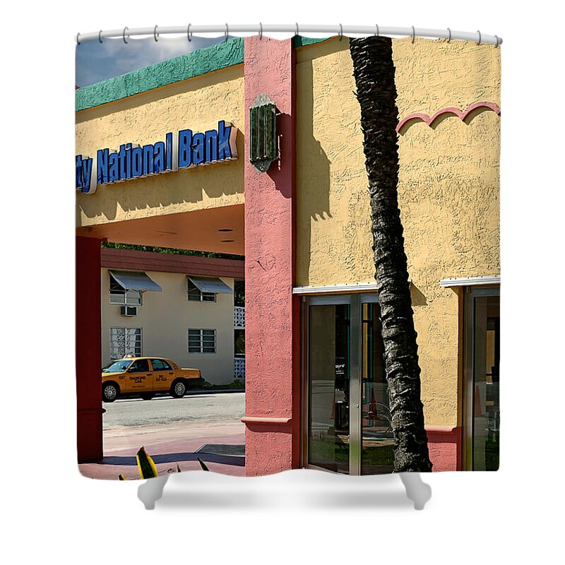 Art Deco District Miami Beach Shower Curtain featuring the photograph City National Bank. Miami. FL. USA by Juan Carlos Ferro Duque