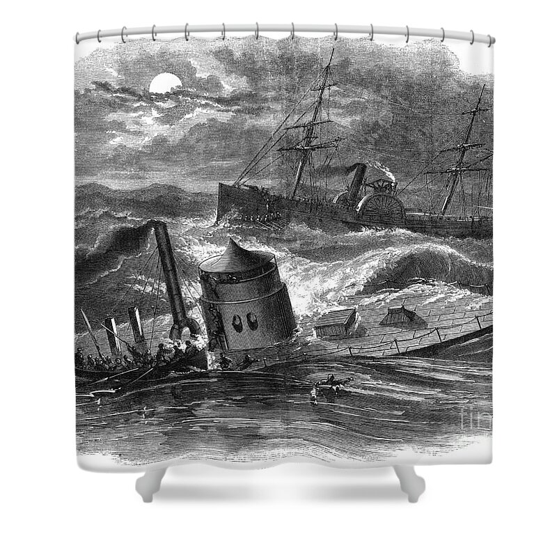 1862 Shower Curtain featuring the photograph Civil War: Monitor Sinking by Granger