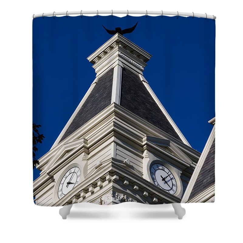 Architecture Shower Curtain featuring the photograph Clarksville Historic Courthouse Clock Tower by Ed Gleichman