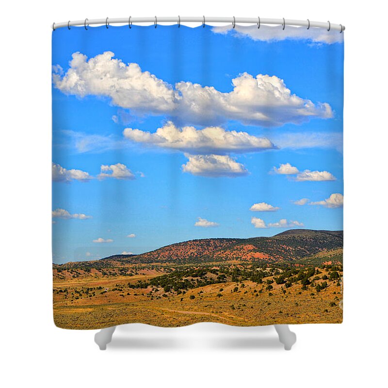 Fine Art Shower Curtain featuring the photograph Cloudy Wyoming Sky by Donna Greene