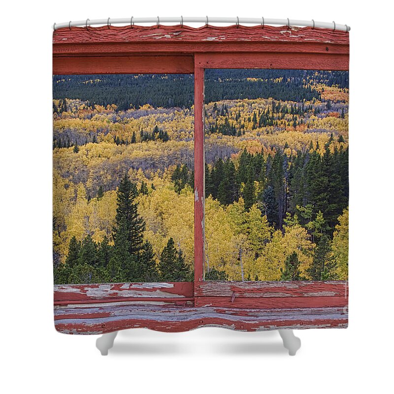 Picture Shower Curtain featuring the photograph Colorado Red Rustic Picture Window Frame Photo Art by James BO Insogna