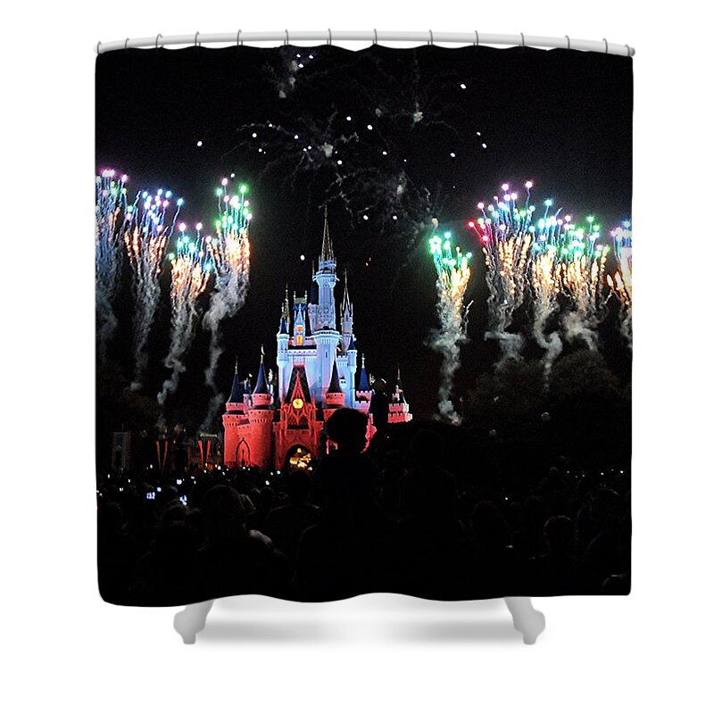 Disney World Shower Curtain featuring the digital art Colorful Wishes by Barkley Simpson