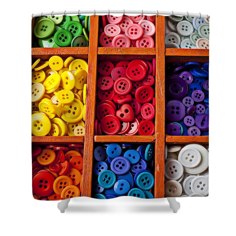 Compartments Shower Curtain featuring the photograph Compartments full of buttons by Garry Gay