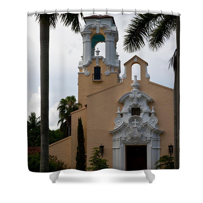 Architecture Shower Curtain featuring the photograph Congregational Church Front Door by Ed Gleichman