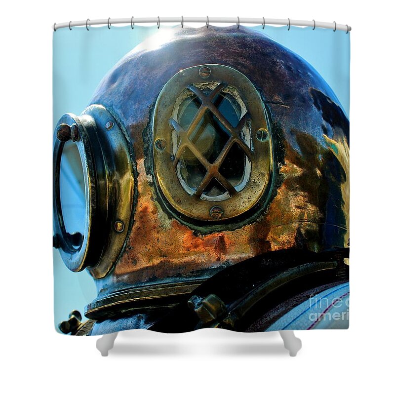 Dive Helmet Shower Curtain featuring the photograph Copper Head by Rene Triay FineArt Photos