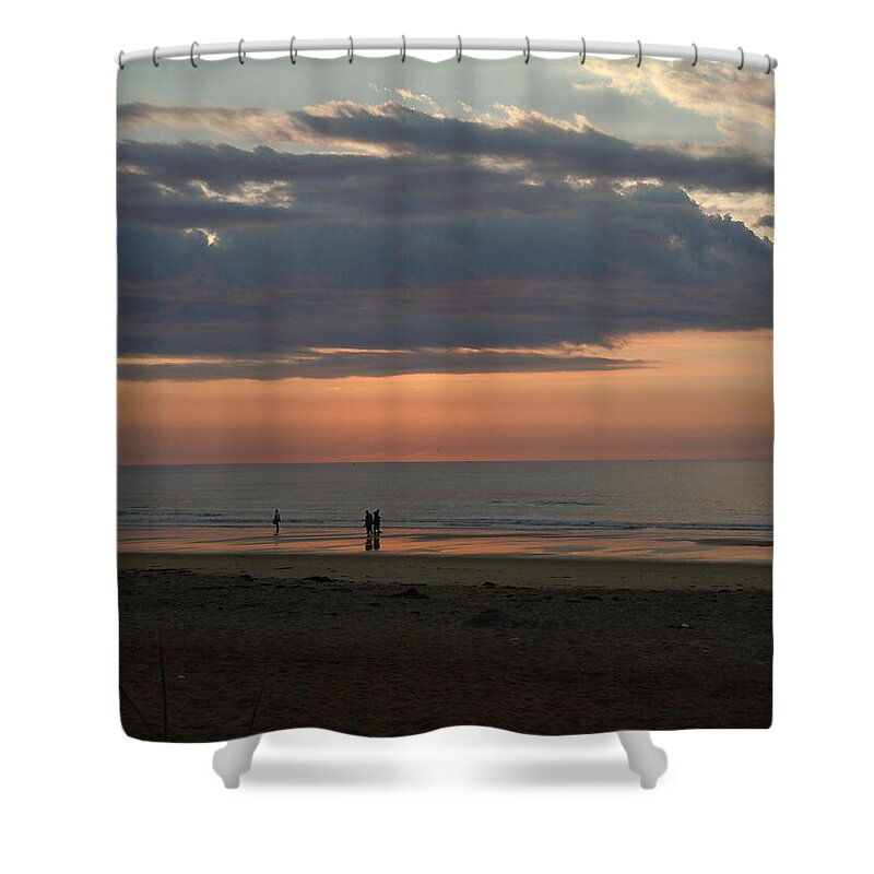 Beach Shower Curtain featuring the photograph Coral Haze Sunrise by Nancy Griswold