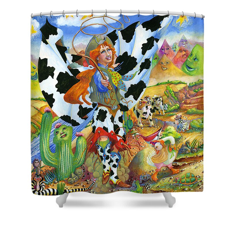 Cowgirl Shower Curtain featuring the painting Cowgirl Angel of the West by Jacquelin L Westerman
