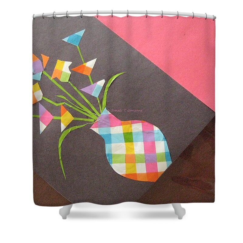 Paper Flower Vase Shower Curtain featuring the mixed media Creative Mind unfolds by Sonali Gangane