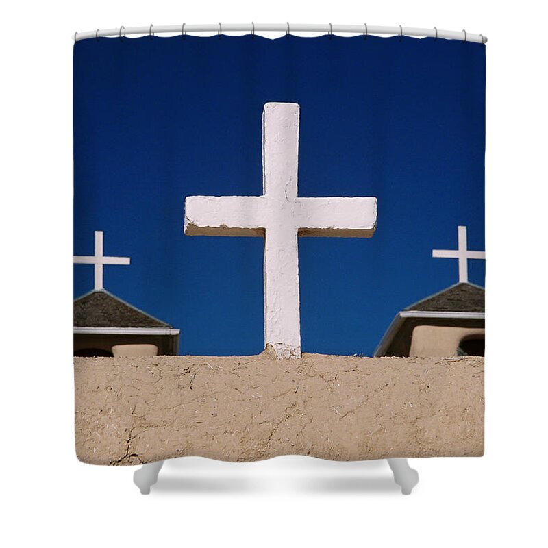 Taos Shower Curtain featuring the photograph Crosses Of San Francisco De Asis by Ron Weathers