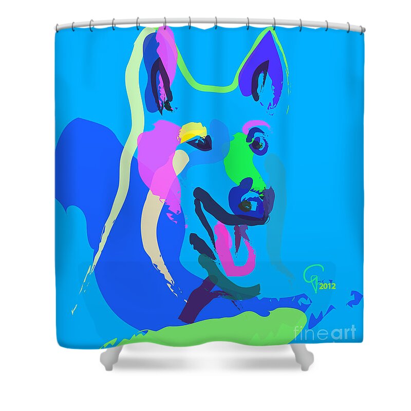 Pet Shower Curtain featuring the painting Dog - colour dog by Go Van Kampen