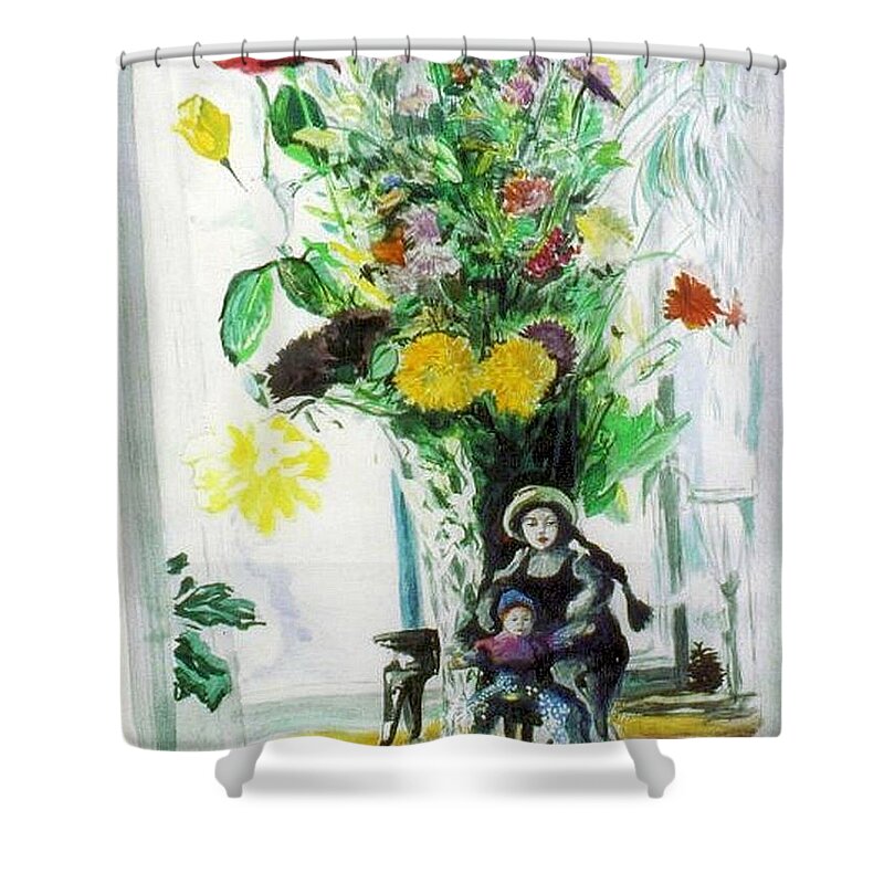 Impressionist Shower Curtain featuring the painting Dolls And Flowers by Scott Cumming