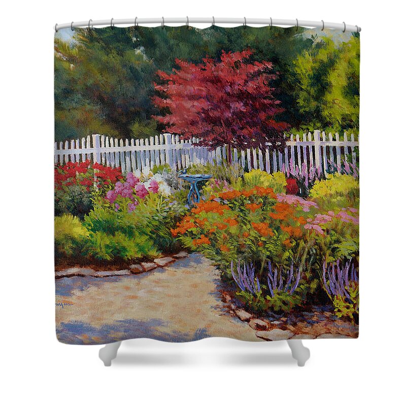 Impressionism Shower Curtain featuring the painting Dotti's Garden Summer by Keith Burgess