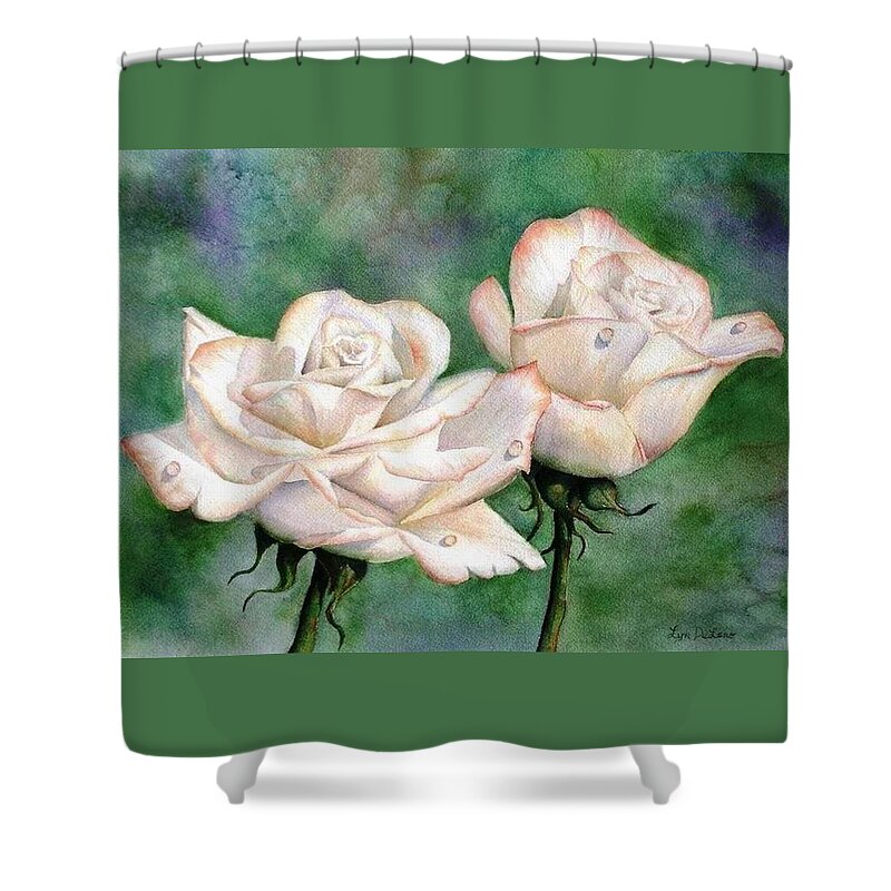 Flowers Shower Curtain featuring the painting Double Roses by Lyn DeLano