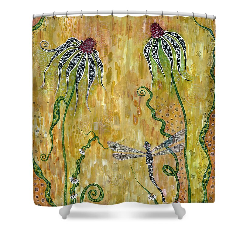 Dragonfly Shower Curtain featuring the painting Dragonfly Safari by Tanielle Childers