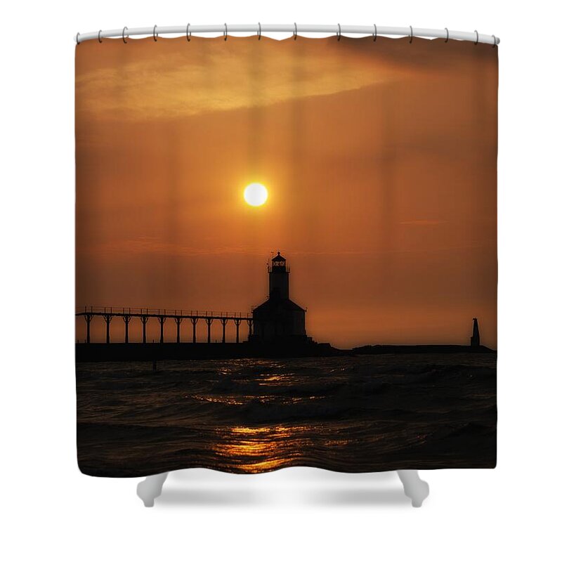 Sunset Shower Curtain featuring the photograph Dreamy Sunset At The Lighthouse by Scott Wood