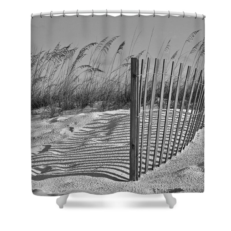 Beach Shower Curtain featuring the photograph Dunes with Fence by Susan Cliett