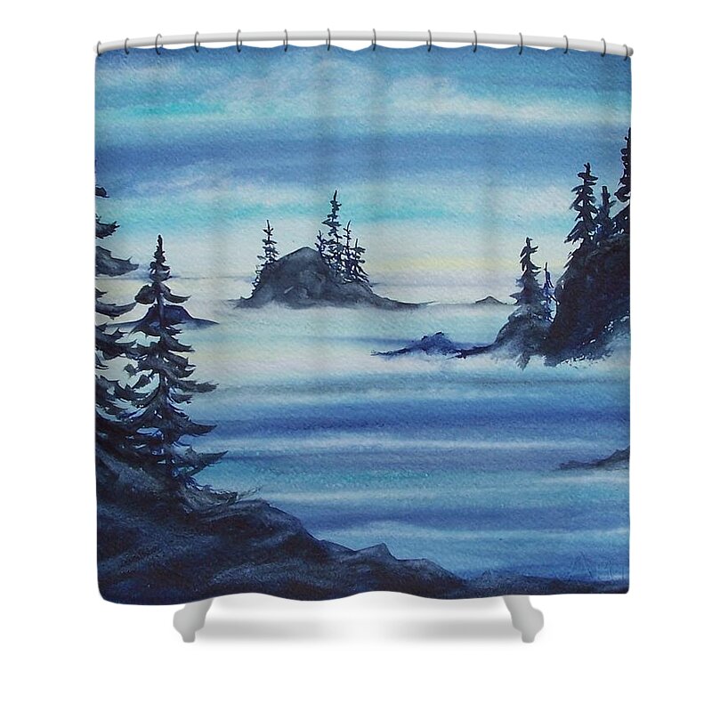 Sea Shower Curtain featuring the painting Dusk at the Coast by Conni Reinecke