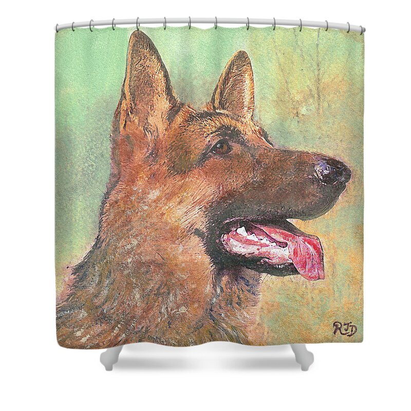 Dog Shower Curtain featuring the painting Eager - time for dinner  by Richard James Digance