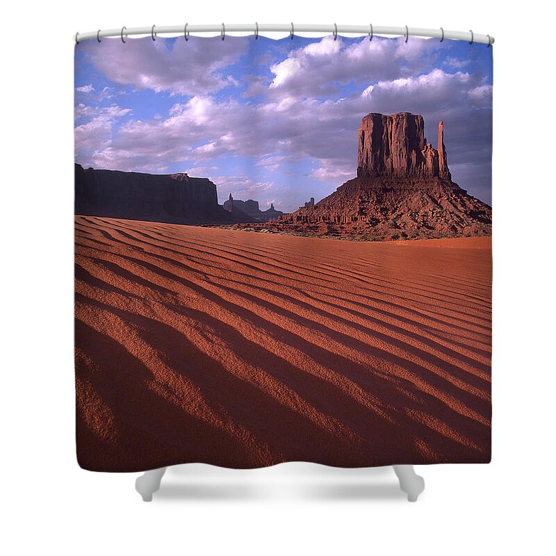 00175976 Shower Curtain featuring the photograph East And West Mittens Buttes by Tim Fitzharris