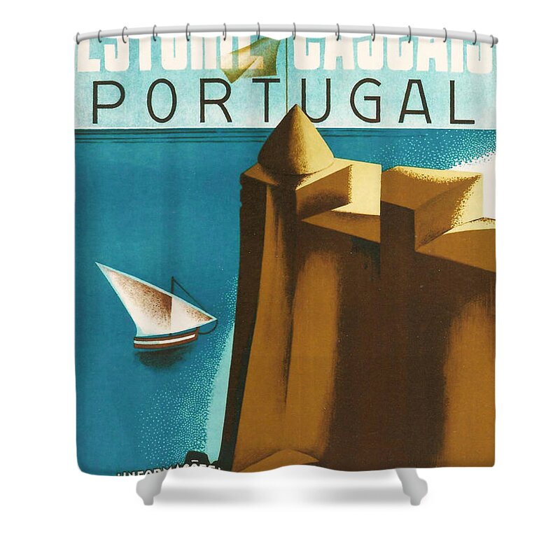 Estoril Cassais Shower Curtain featuring the digital art Estoril Cassais by Georgia Clare