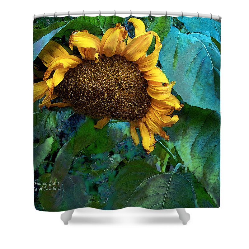 Sunflower Shower Curtain featuring the mixed media Fading Giant by Carol Cavalaris