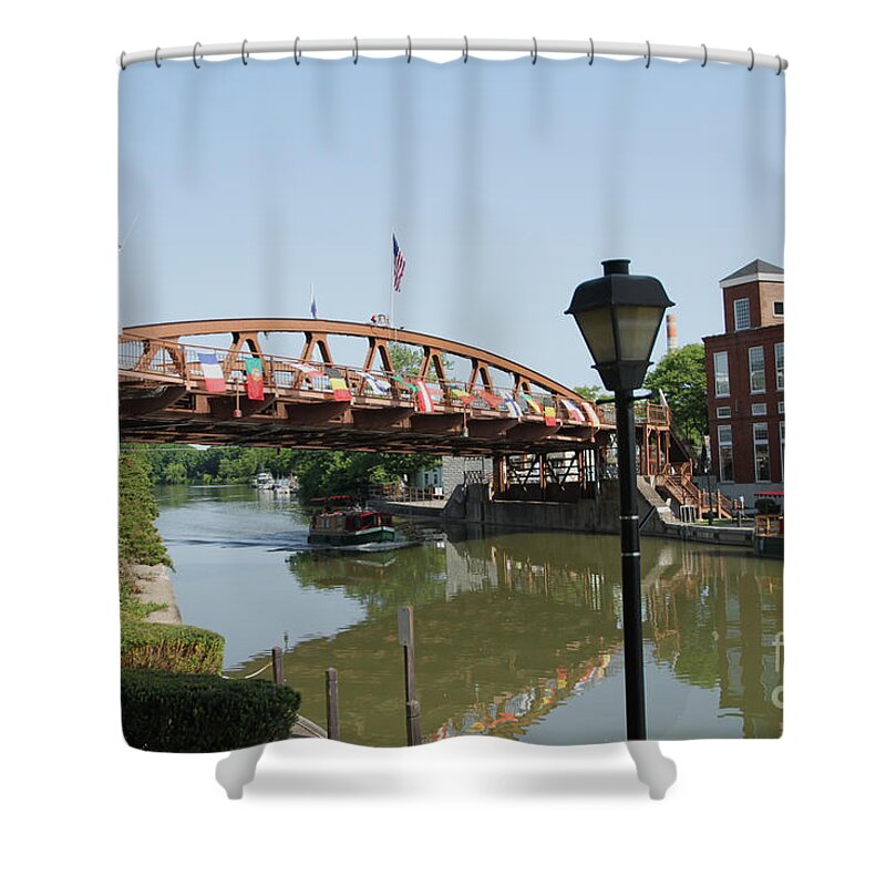 Erie Canal Shower Curtain featuring the photograph Fairport Lift Bridge by William Norton