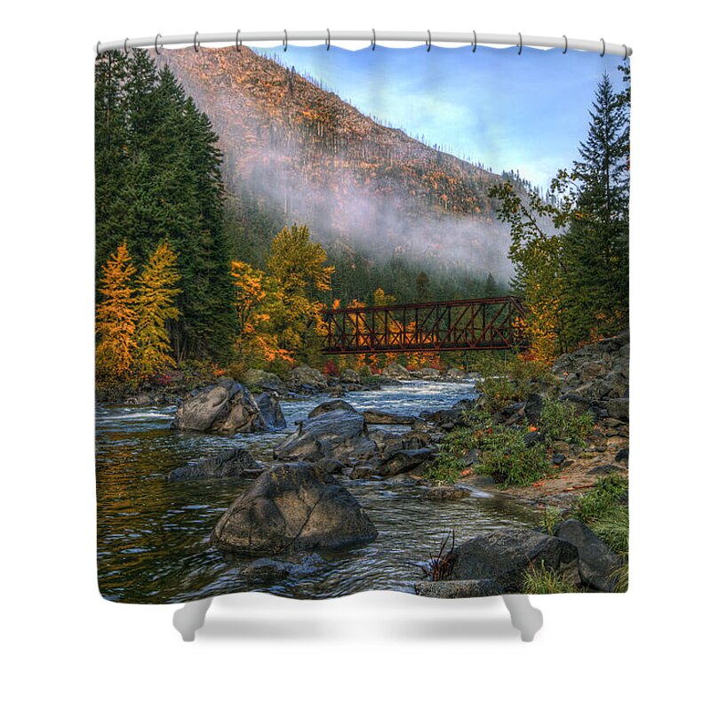 Hdr Shower Curtain featuring the photograph Fall up the Tumwater by Brad Granger