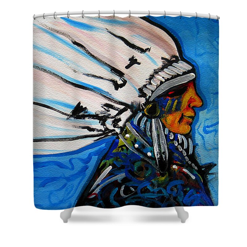 Native American Shower Curtain featuring the painting Feather Head by Lance Headlee